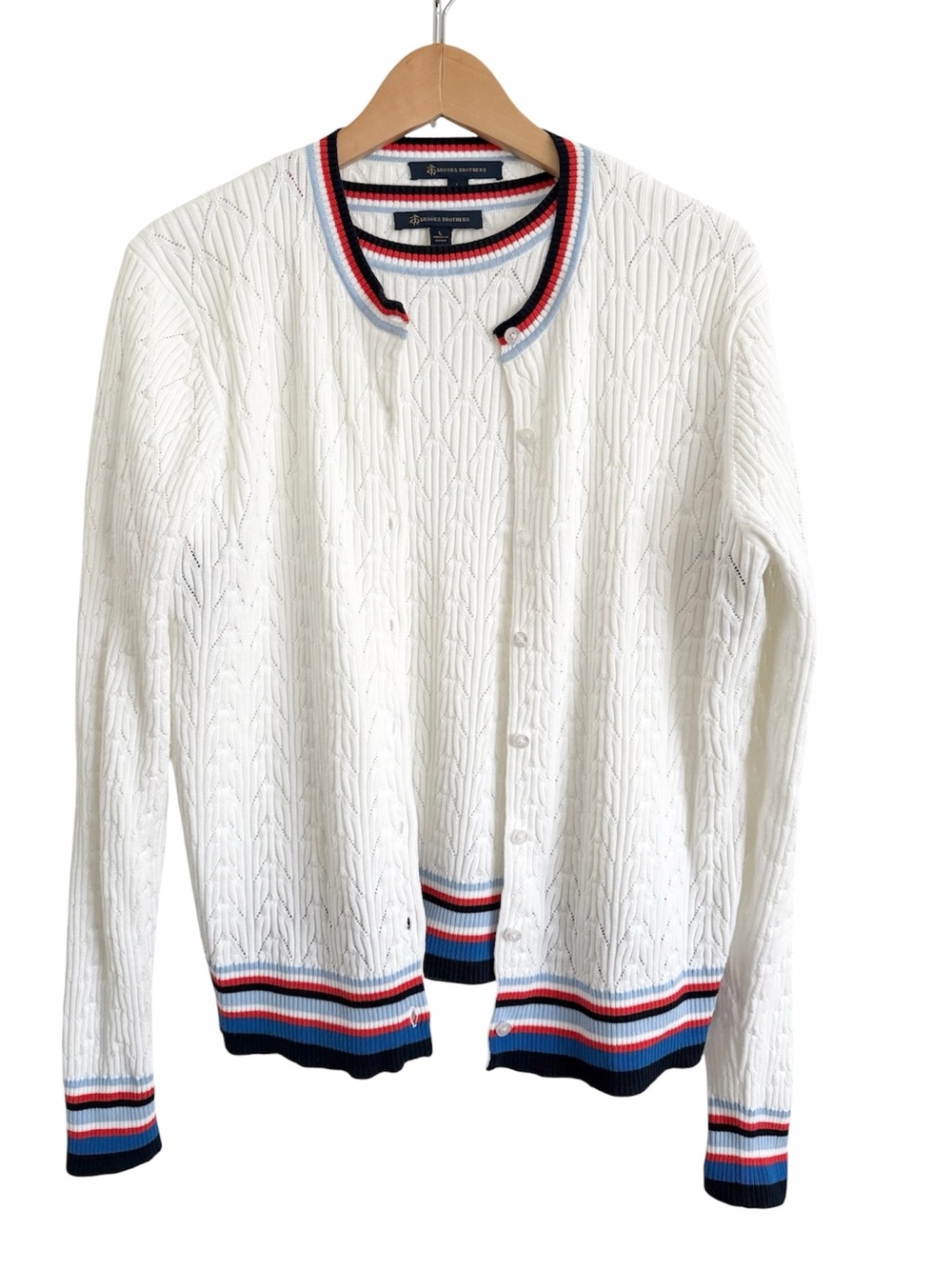 BROOKS BROTHERS Cable-Knit Short Sleeve Top & Button Cardigan Sweater Set Large